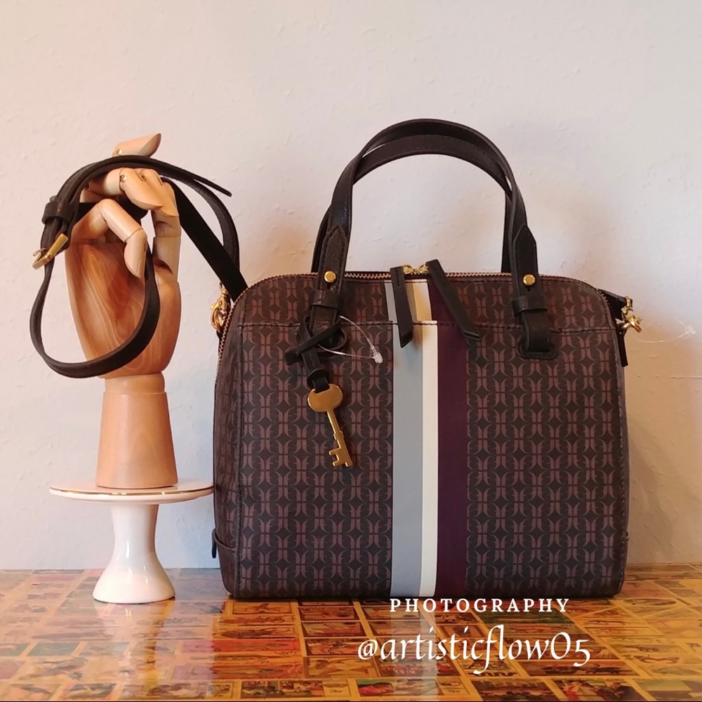 Last One! Fossil Rachel Satchel Black Jacquard! - Picture 3 of 7